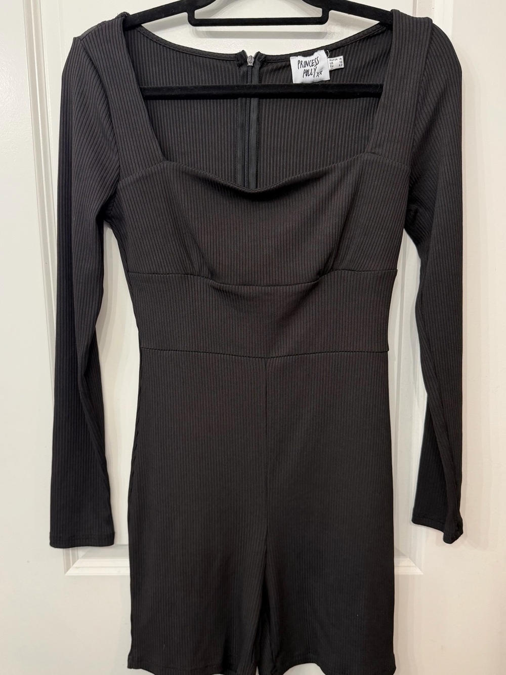 Princess Polly Black Ribbed Long Sleeve Romper Dress